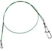 Поводок металлический в нейлоновой оплетке зеленый с вертлюгом и карабином 24 см/13 кг